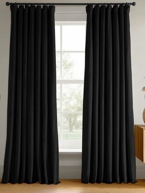 Set of 2 Warm Black velvet curtains - Elegant Black Drapes